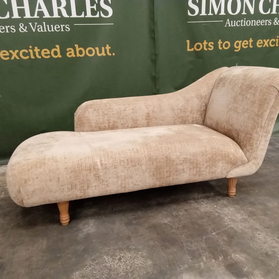 DESIGNER FABRIC UPHOLSTERED CHAISE LOUNGE - BEIGE