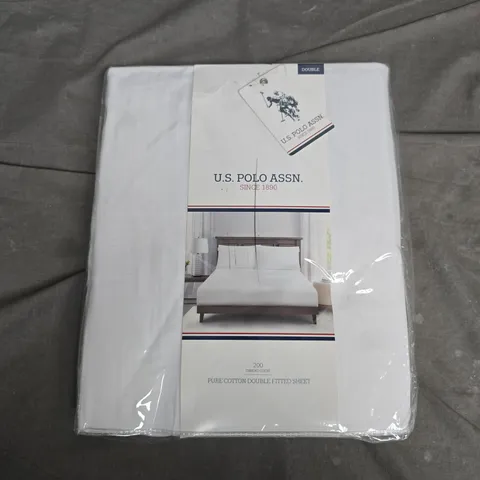 BAGGED U.S. POLO ASSN. DOUBLE FITTED SHEET – WHITE, 200TC PURE COTTON