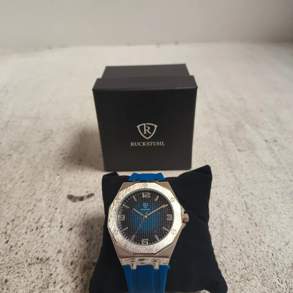 RUCKSTUHL WRISTWATCH – BLUE SILICONE STRAP, STAINLESS STEEL CASE