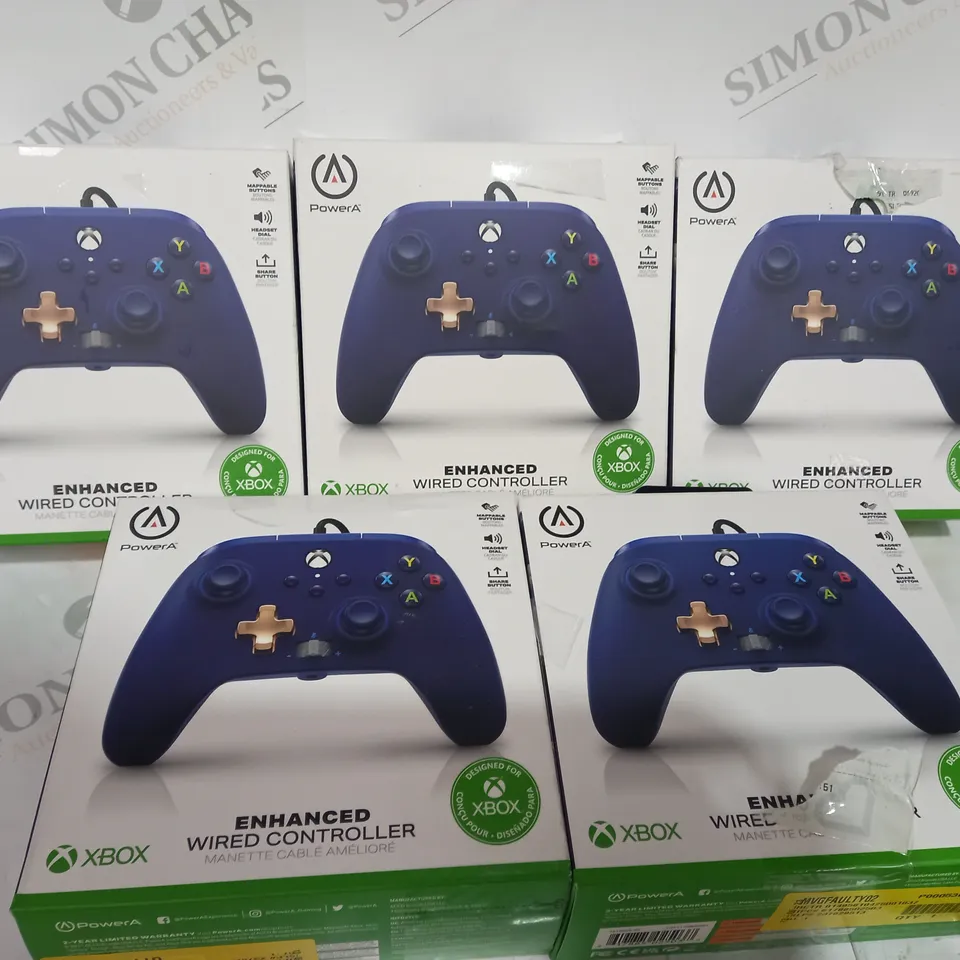 5 BOXED BLUE XBOX WIRED CONTROLLERS