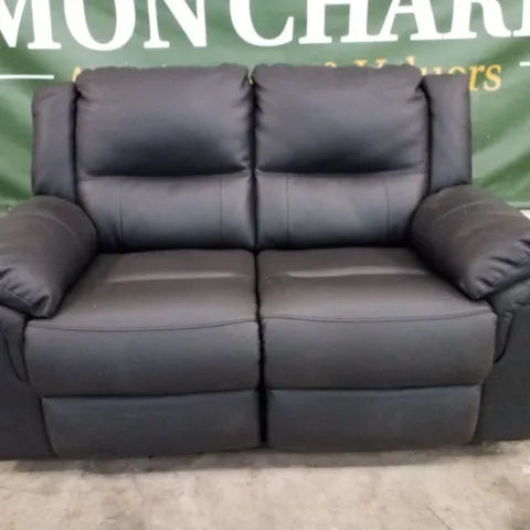 QUALITY DESIGNER 2 SEATER MANUAL RECLINER SOFA - BLACK FAUX LEATHER