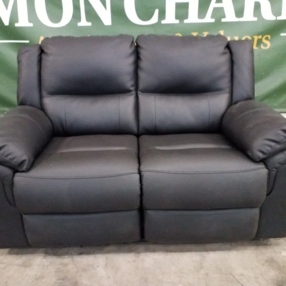 QUALITY DESIGNER 2 SEATER MANUAL RECLINER SOFA - BLACK FAUX LEATHER  