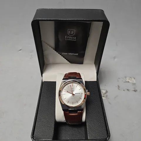 ERNEST FERDINAND WATCH β DAY DATE CALENDAR DIAL β LEATHER STRAP β 3ATM WATER RESISTANT - GIFT BOX