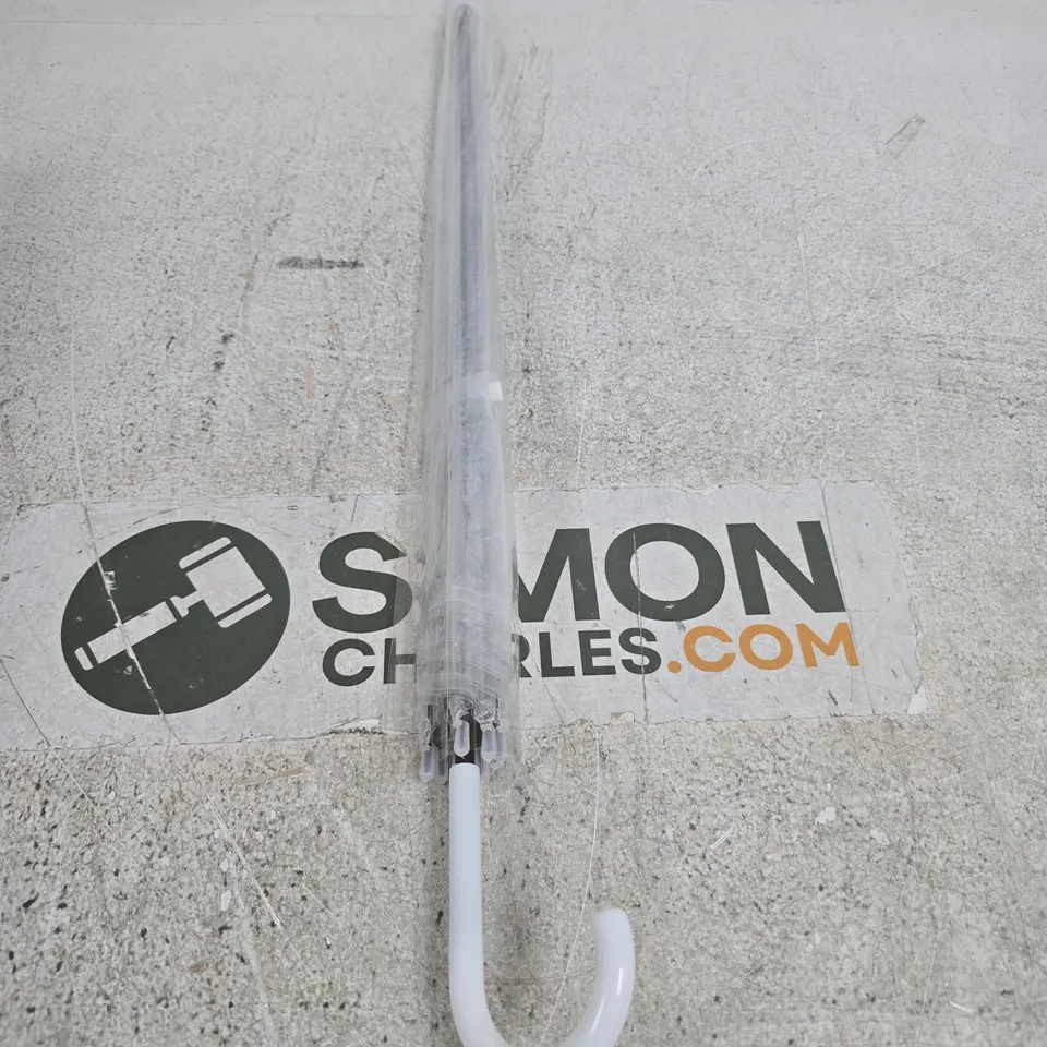 UMBRELLAS (APPROX. 10) WHITE CURVED-HANDLE – BOXED