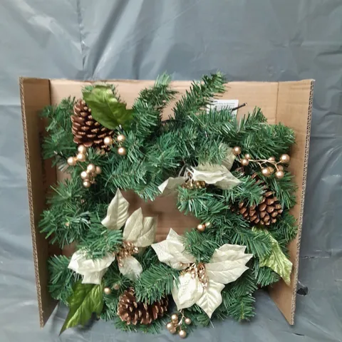 BOXED GOLD POINSETTA PRE LIT WREATH