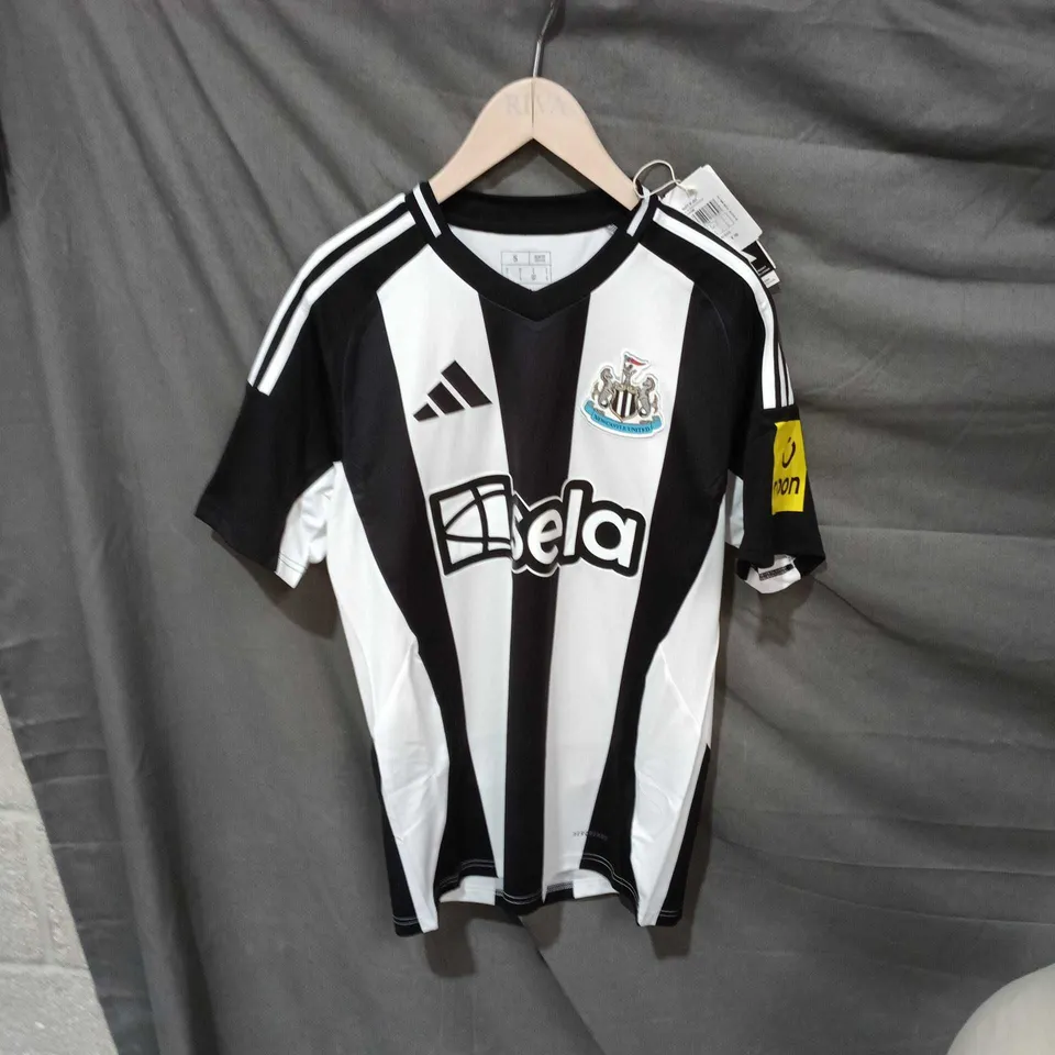 NEWCASTLE UNITED FC ADIDAS HOME SHIRT – BLACK & WHITE STRIPES, SIZE S (SLIM FIT)