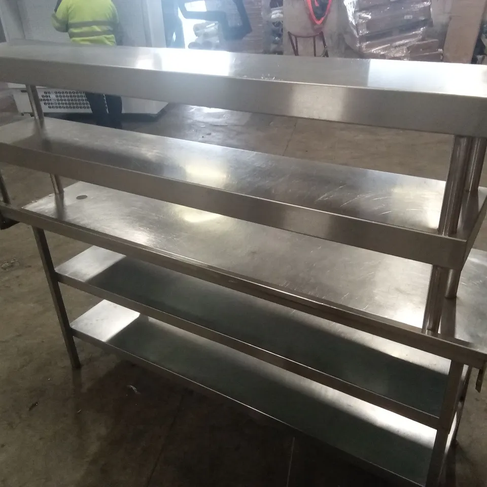 STAINLESS STEEL WALL BENCH WITH DOUBLE UNDERSHELF AND DOUBLE HEATED LIGHT GANTRY