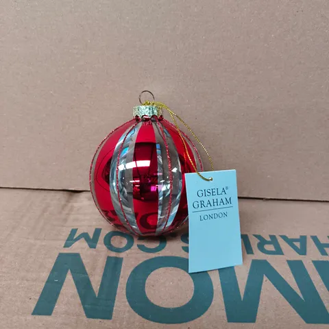 APPROXIMATELY 72 GISELA GRAHAM RED MIRROR STRIPES GLASS BAUBLES