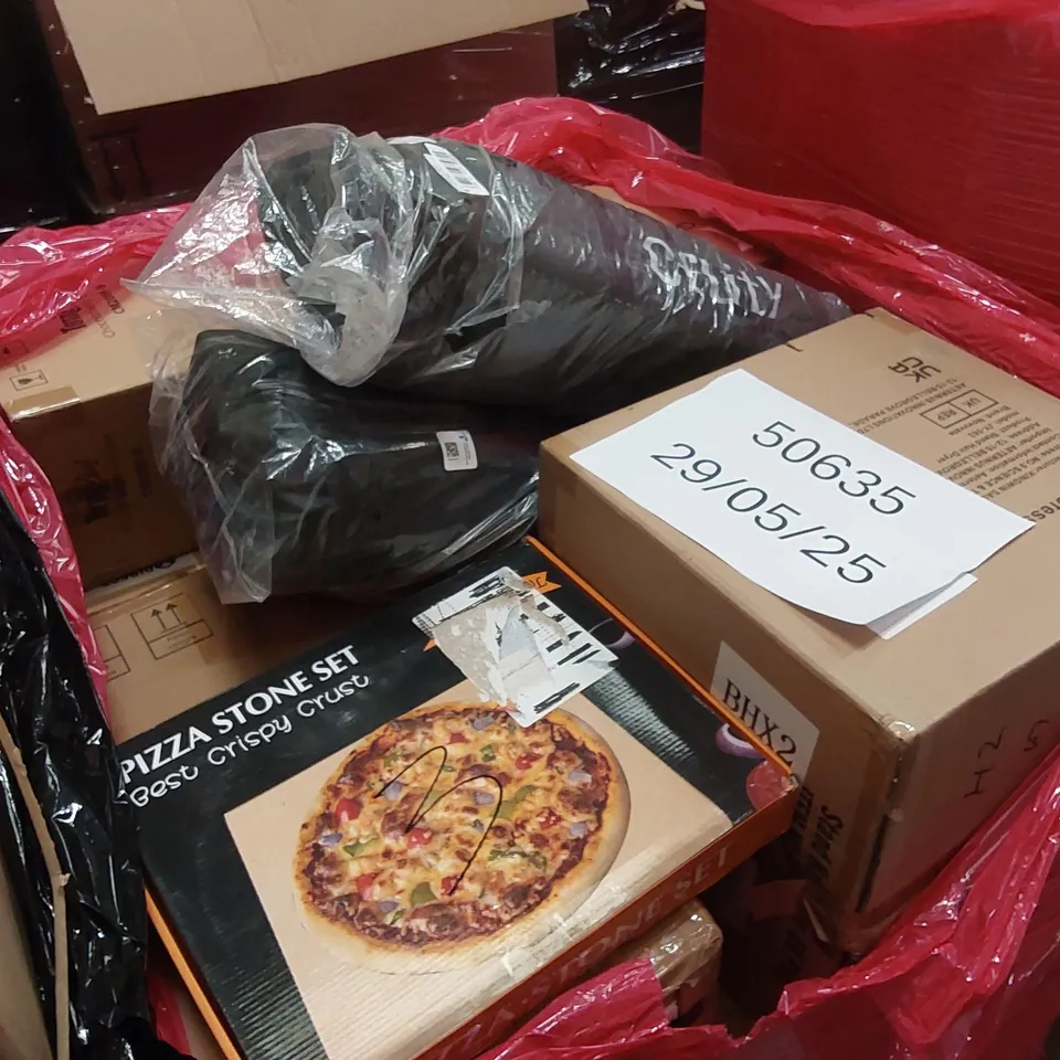 PALLET TO CONTAIN AN ASSORTMENT OF HOUSEHOLD ITEMS TO INCLUDE; COOKER HOOD, DEHUMIDIFIER, BOXED FURNITURE ETC