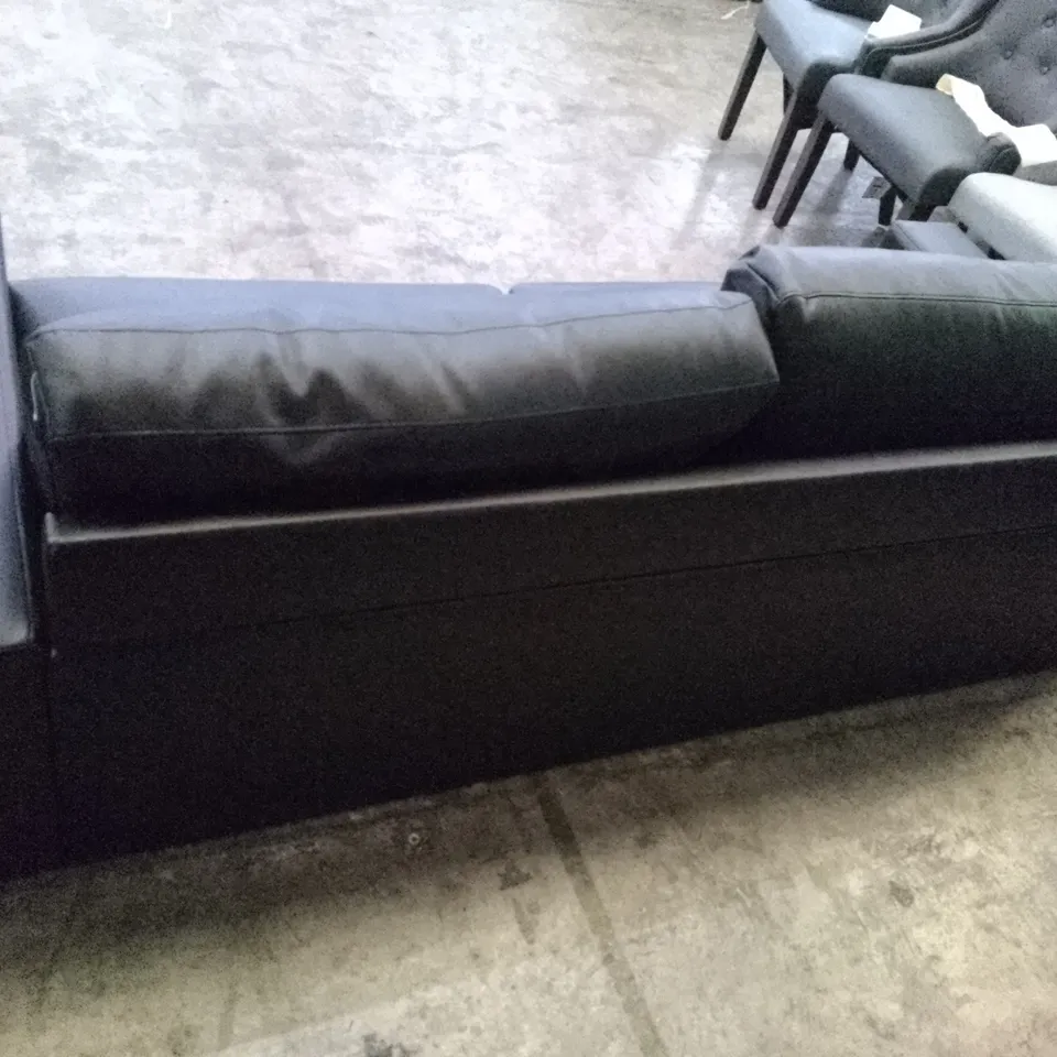 QUALITY DESIGNER BALTIMORE 3 SEATER SOFA - BLACK LEATHER