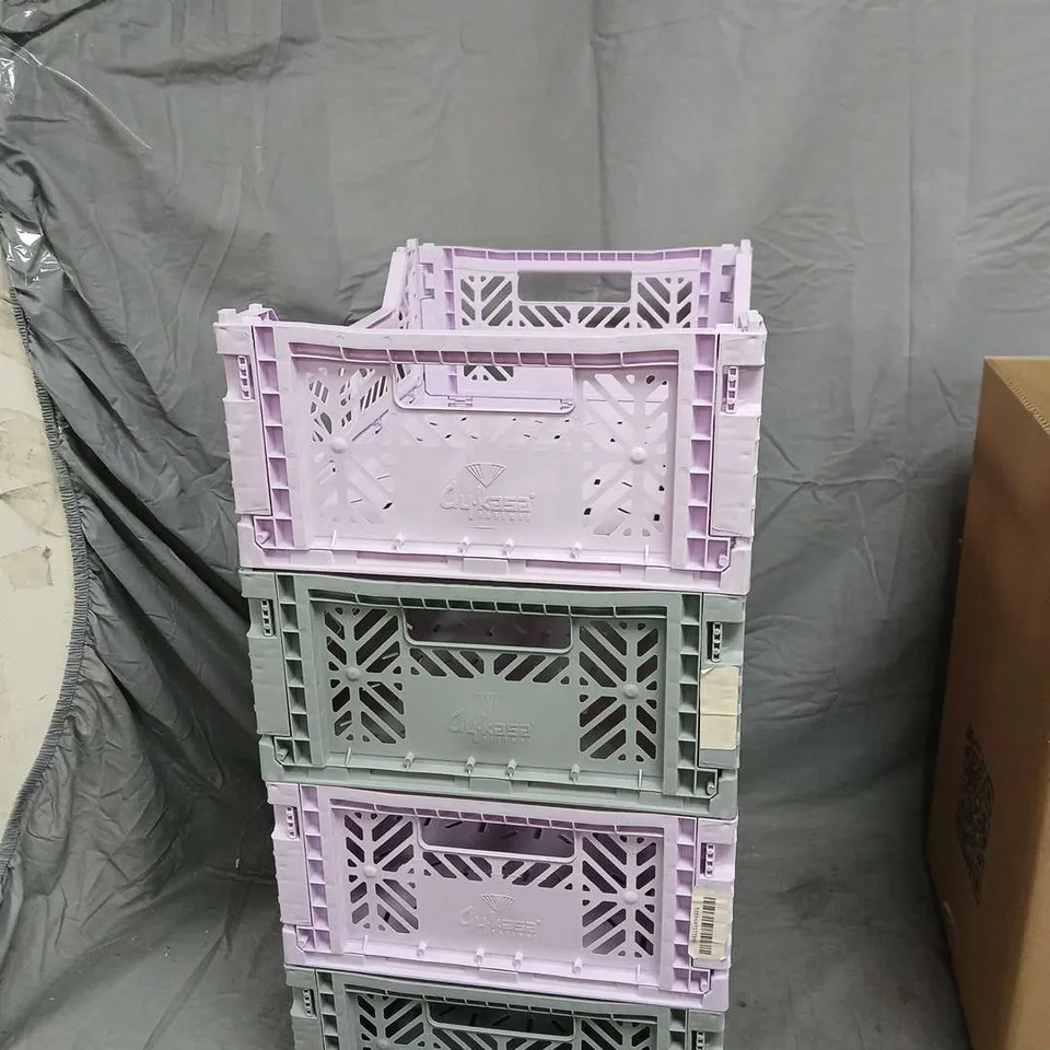 STACKABLE PLASTIC CRATES – 4-PACK, LAVENDER AND GREY