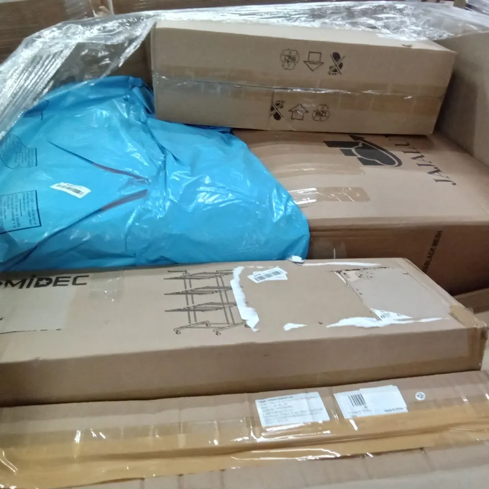 PALLET OF ASSORTED ITEMS INCLUDING HOMIDEC DRYING RACK, HOMIDEC DESK, STORAGE CHEST, RUNGAO A2 DRAWING BOARD DRAFTING TABLE, AIR PURIFIER