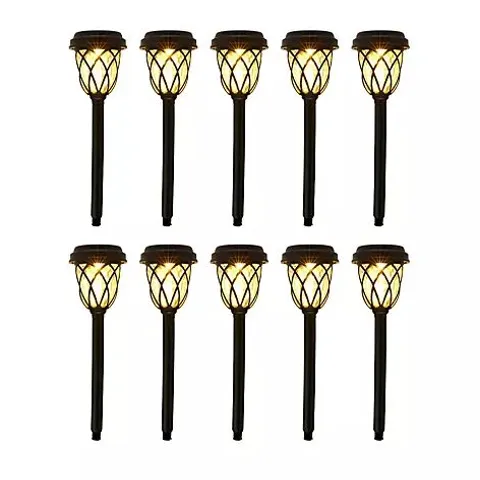 GARDEN REFLECTIONS SET OF 10 DUAL FUNCTION SUNBEAM SOLAR GLASS STAKE LIGHTS
