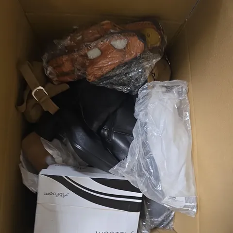 BOX OF APPROXIMATELY 12 PAIRS OF ASSORTED SHOES IN VARIOUS COLOUR, STYLES AND SIZES