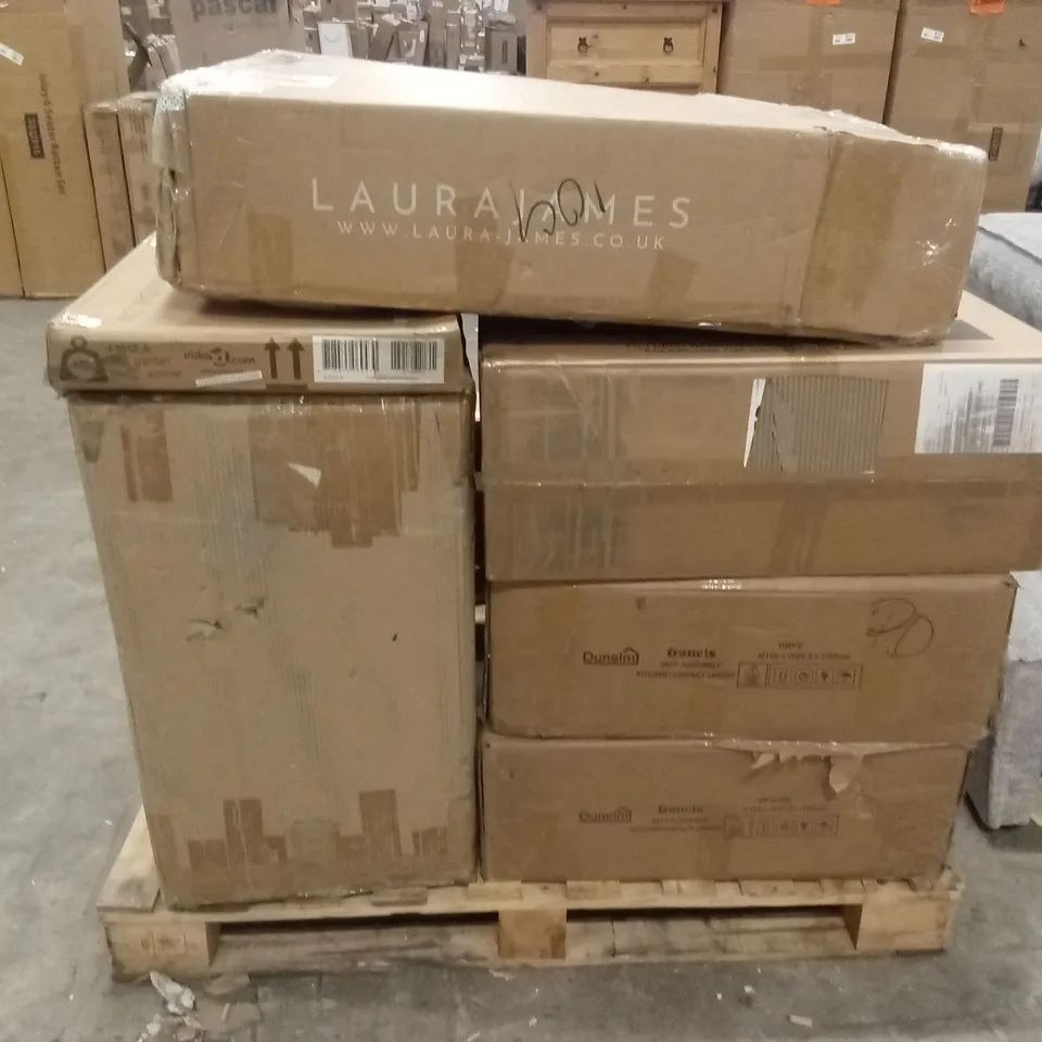 PALLET OF ASSORTED INCOMPLETE DESIGNER FURNITURE PARTS AND PIECES