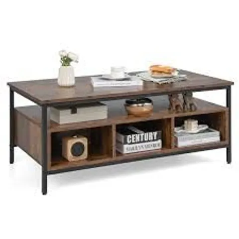 BOXED COSTWAY COFFEE TABLE, WOODEN COCKTAIL CENTER TABLE WITH STORAGE SHELF.