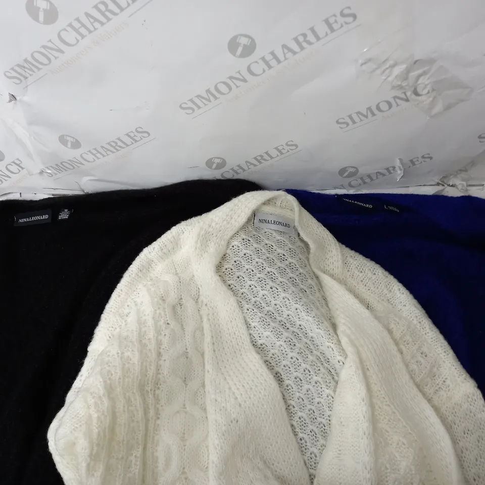 BOX OF 6 NINA LEONARD DROP SHOULDER CARDIGANS IN DEEP SAPPHIRE, BLACK, IVORY, ONE EACH SMALL/MEDIUM