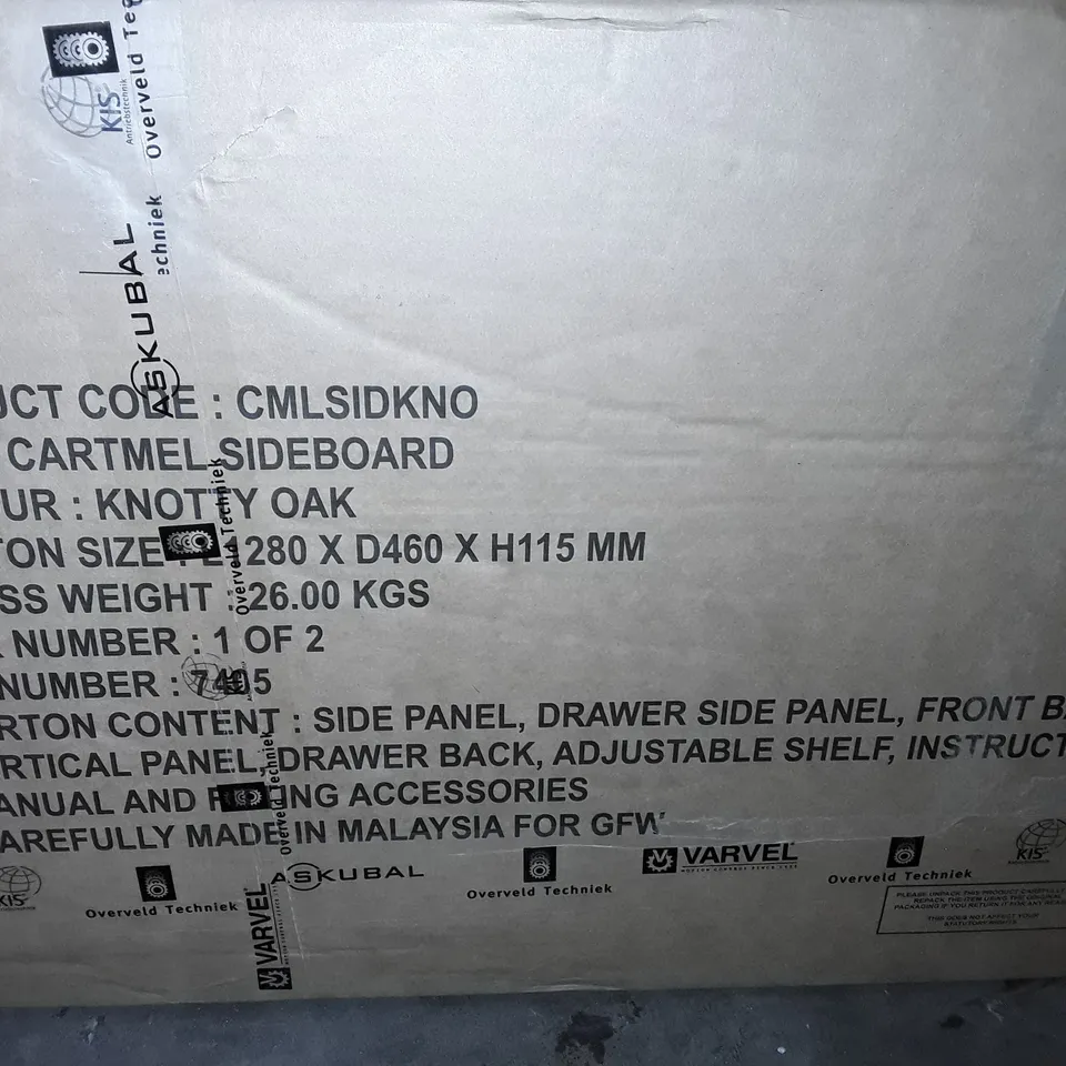 BOXED CARAMEL KNOTTY PINE SIDEBOARD PARTS - BOX 1 OF 2 ONLY