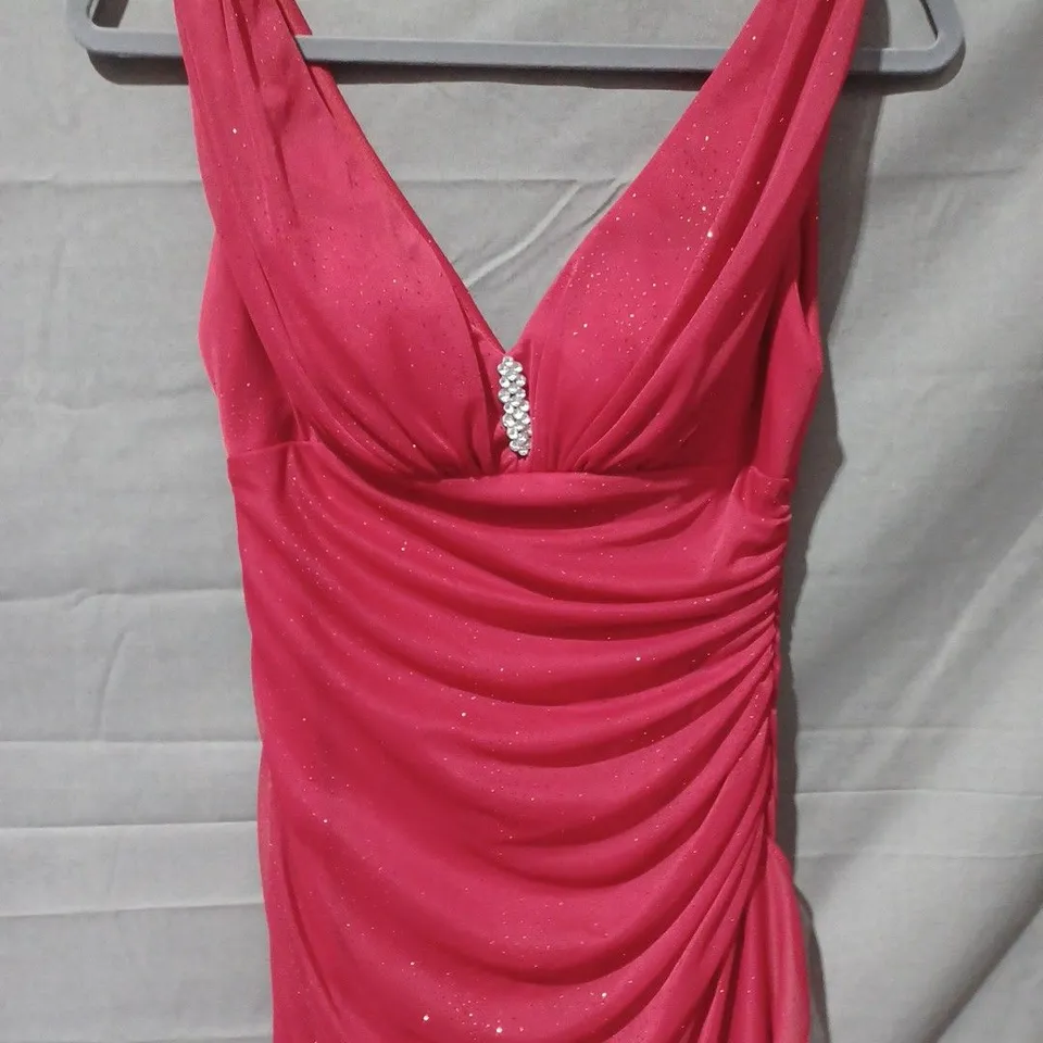 BETSY & ADAM BY LINDA BERNELL RUCHED SPARKLE RED DRESS (1483TK) - SIZE 8 