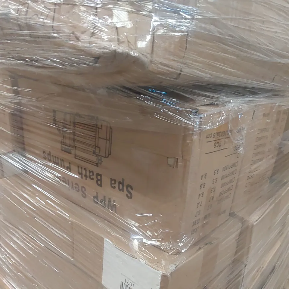 PALLET CONTAINING A LARGE QUANTITY OF ASSORTED BATHROOM PARTS INCLUDING: PIPING, SPA BATH PUMPS ECT