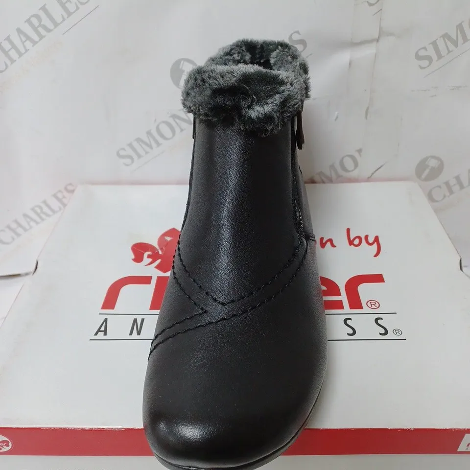 BOXED RIEKER FUR CUFF BOOTS, BLACK - SIZE 6