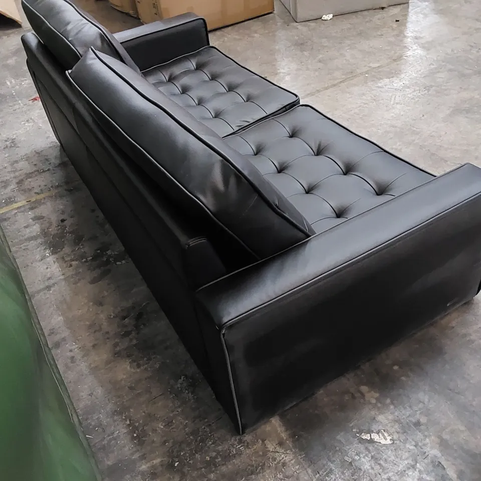DESIGNER BLACK FAUX LEATHER 3 SEATER SOFA 