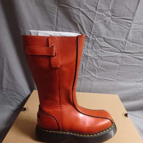 BOXED PAIR OF DR. MARTENS LEATHER BOOTS – ORANGE-BROWN TALL SHAFT - UK SIZE 8