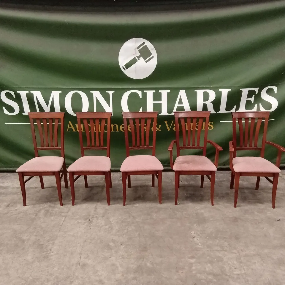 SET OF 5 DESIGNER WOOD DINING CHAIRS WITH FABRIC SEAT