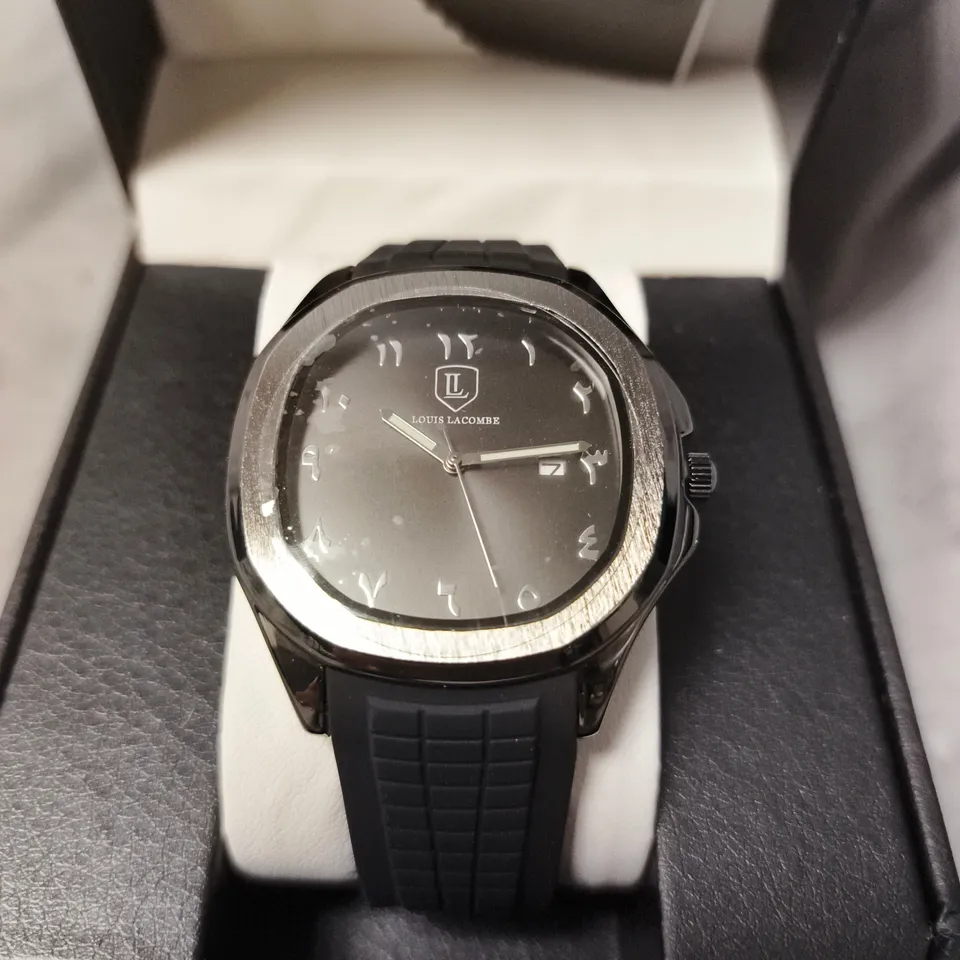 MENS LOUIS LACOMBE BLACK RUBBER STRAP BLACK DIAL WATCH