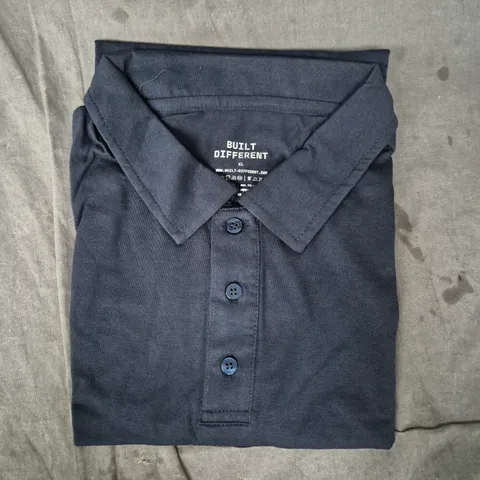 BUILT DIFFERENT NAVY POLO T-SHIRT – XL