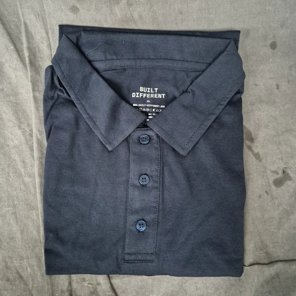 BUILT DIFFERENT NAVY POLO T-SHIRT – XL