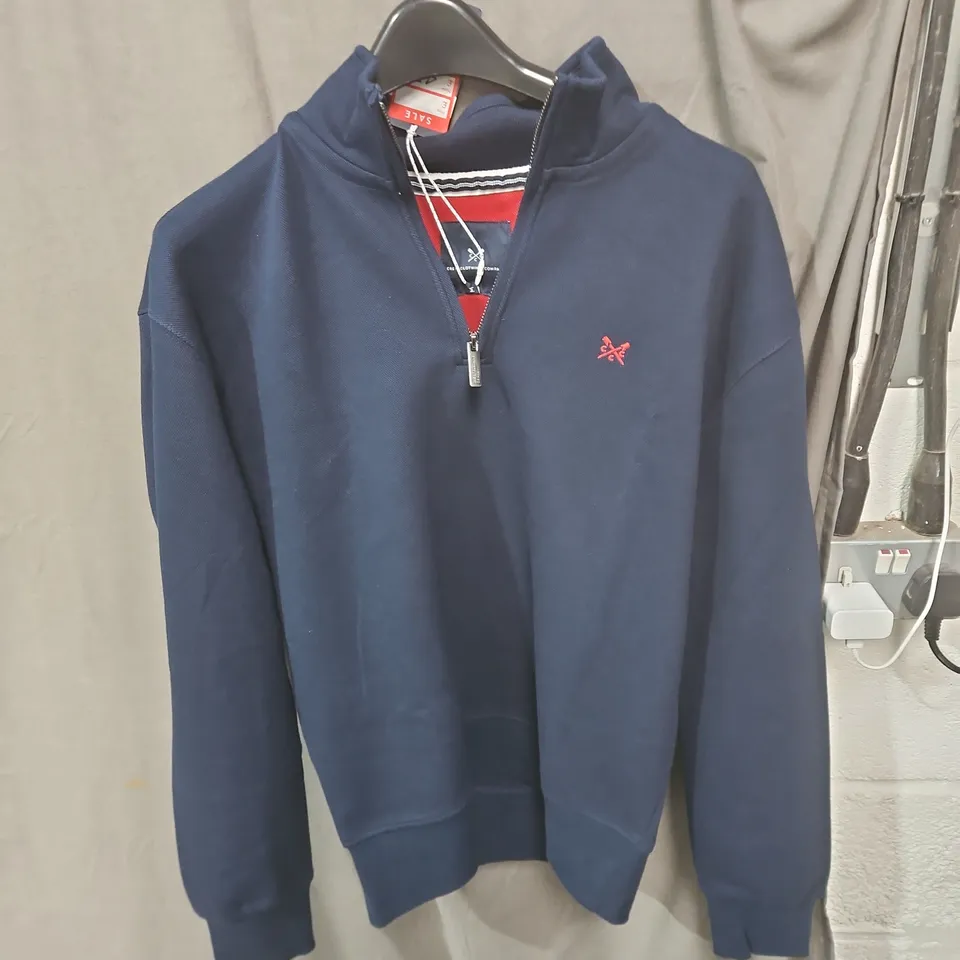 CREW CLOTHING COMPANY MEN'S NAVY ZIP-NECK JUMPER, SIZE M