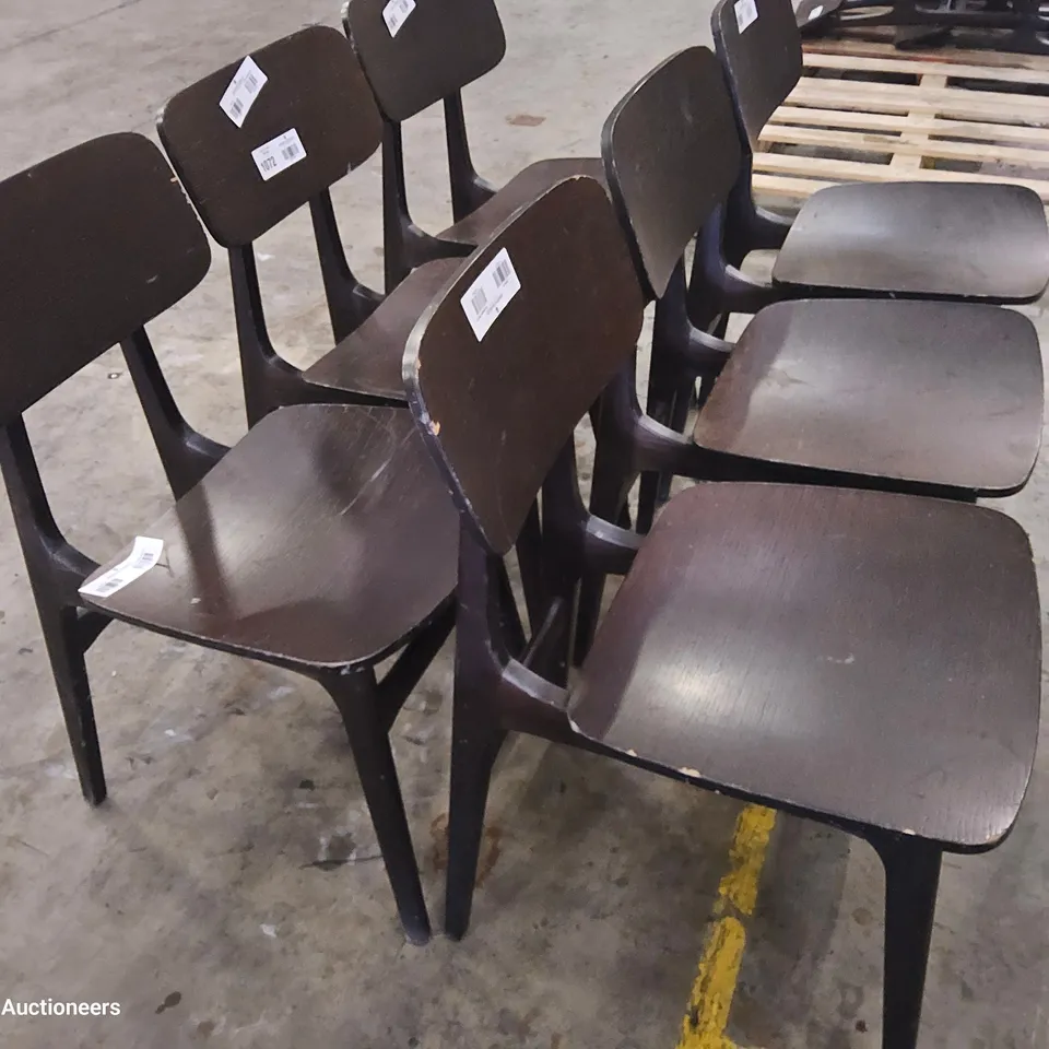 SET OF SIX  DARK WOOD CAFE CHAIRS