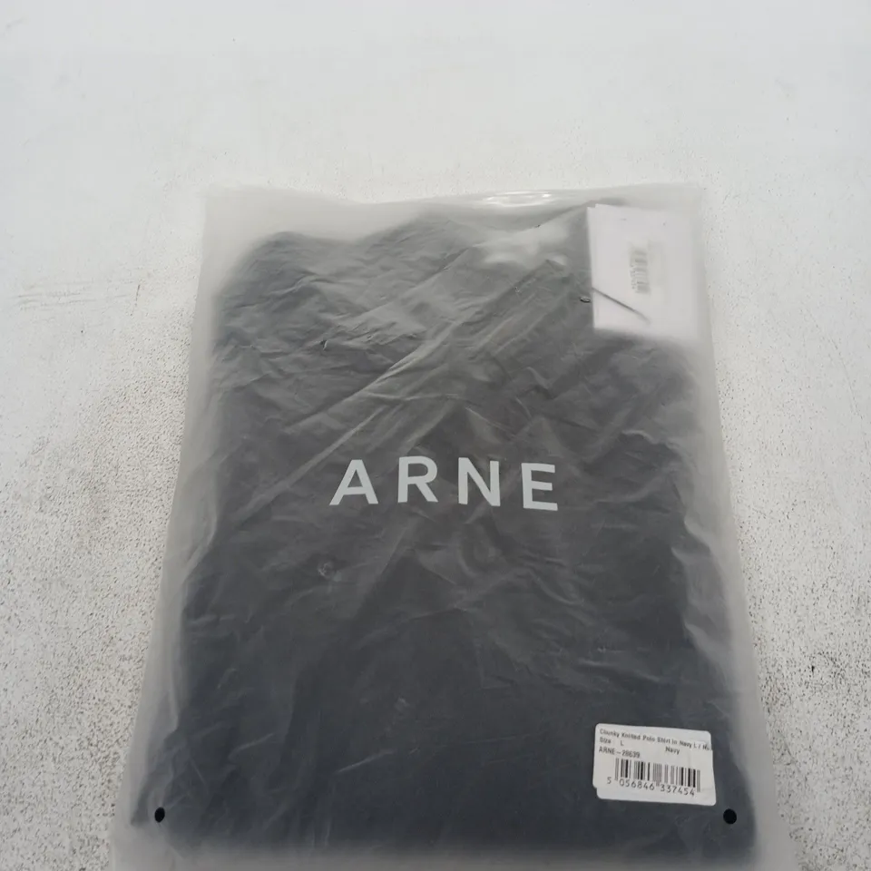 ARNE CHUNKY KNITTED POLO SHIRT – NAVY, SIZE L