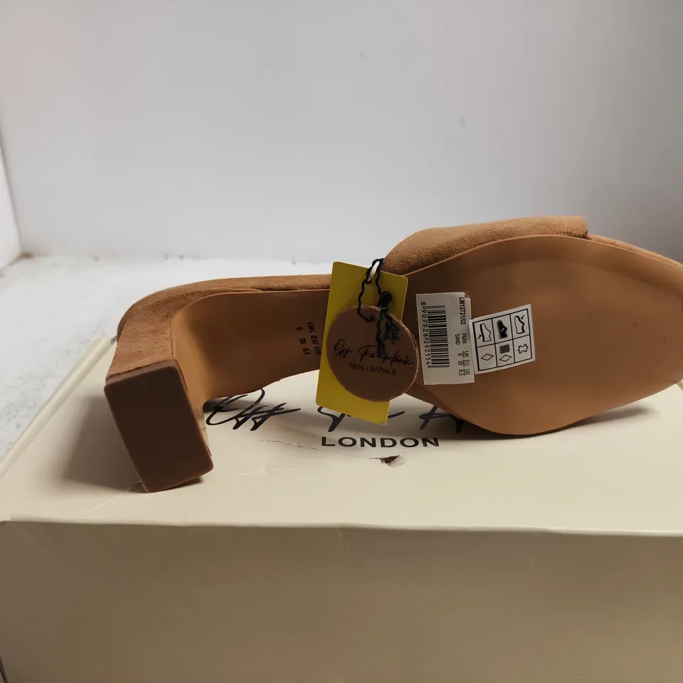 OFF THE HOOK LONDON PARK SAND SUEDE HEELED SANDALS – WOMEN'S, UK 6 (EU 39, US 8.5)