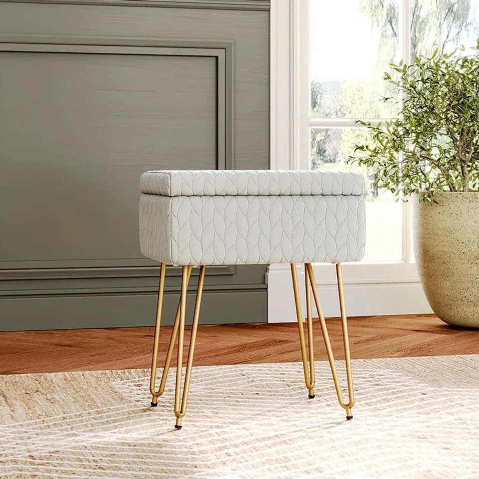 BOXED ANABELLA METAL ACCENT STOOL - BEIGE (1 BOX)