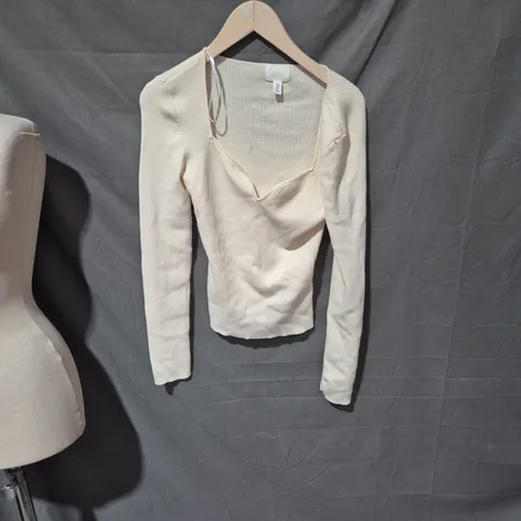 H&M CREAM RIBBED KNIT TOP - WOMEN'S, UK 6 (XS)