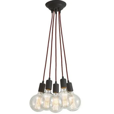 BOXED LAMPEX MODERN 5 LIGHT PENDANT RED/BLACK STRIPE FIXTURE 38CM W X 38CM D HANGING 80CM