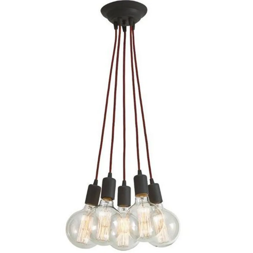 BOXED LAMPEX MODERN 5 LIGHT PENDANT RED/BLACK STRIPE FIXTURE 38CM W X 38CM D HANGING 80CM