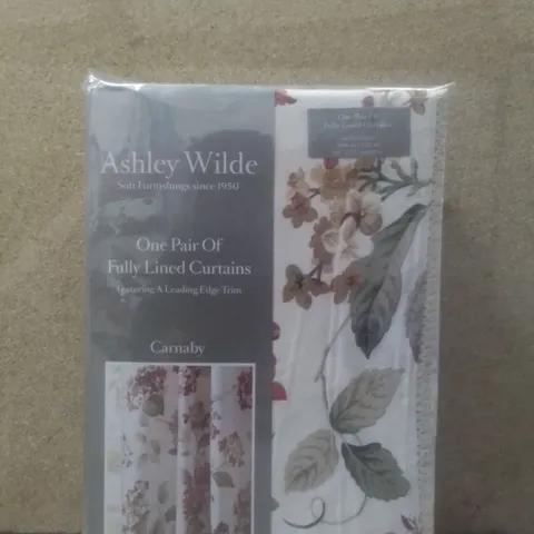 BRAND NEW ASHLEY WILDE FULLY LINED CURTAINS 168CM X 183CM - FLORAL/CRANBERRY RED