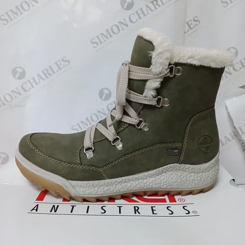 BOXED RIEKER WATER RESISTANT WARM LINED HIKING LACE UP BOOTS, KHAKI - SIZE 6.5