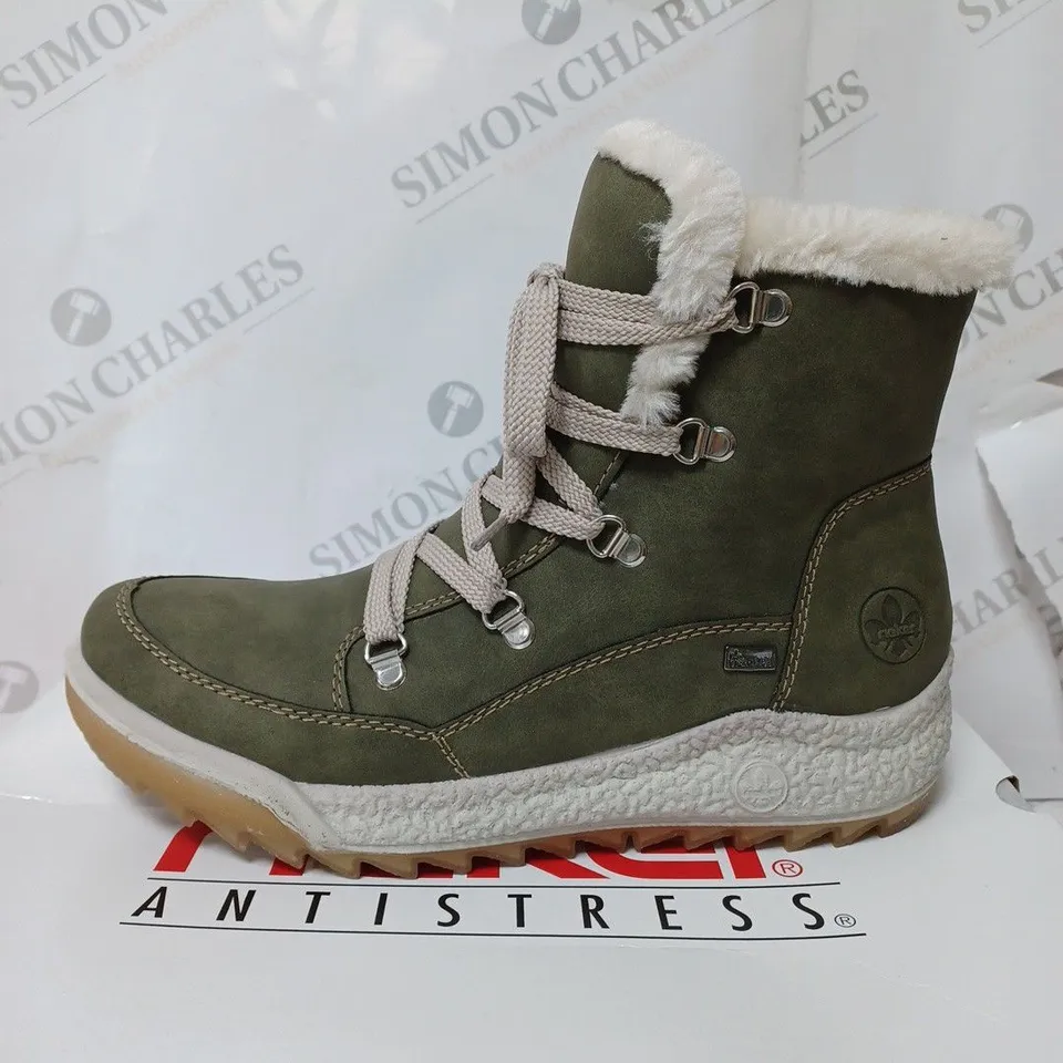 BOXED RIEKER WATER RESISTANT WARM LINED HIKING LACE UP BOOTS, KHAKI - SIZE 6.5