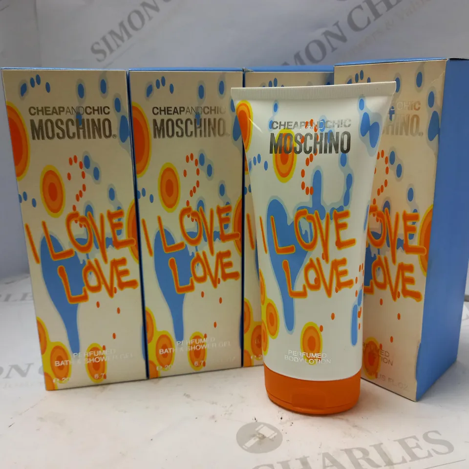 LOT OF 4 ASSORTED MOSCHINO PRODUCTS TO INCLUDE 3 X 200ML MOSCHINO I LOVE LOVE PERFUMED BATH/SHOWER GEL & 200ML PERFUMED BODY LOTION