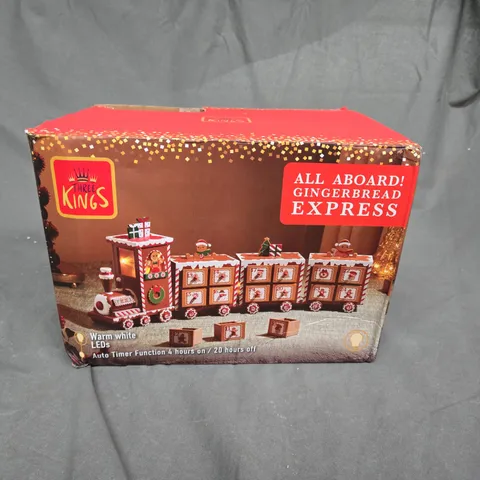 BOXED THREE KINGS GINGERBREAD TRAIN LIGHT UP ADVENT CALENDAR