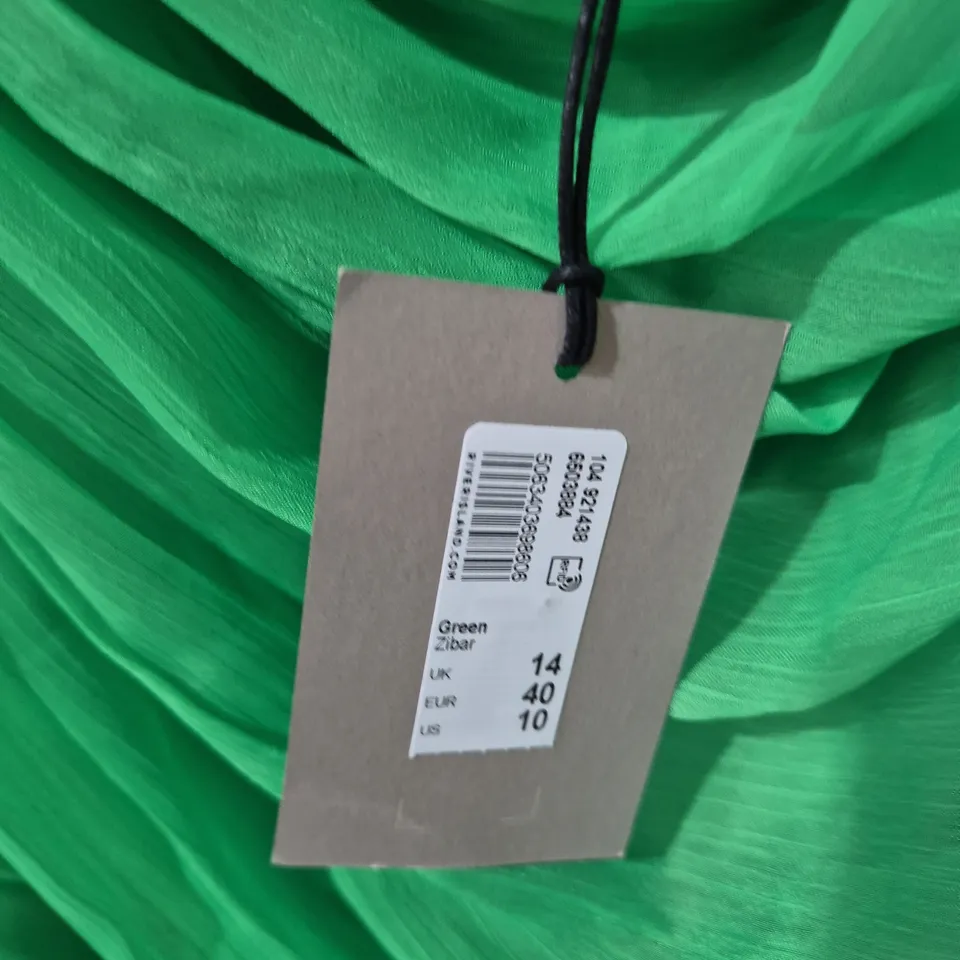 UK 14 RIVER ISLAND STUDIOS GREEN RUCHED DRESS (EU 40, US 10)