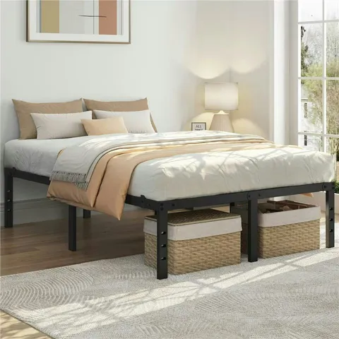 BOXED YAHEETECH 190 CM L × 135 CM W METAL PLATFORM BED FRAME BLACK