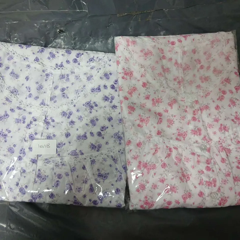 APPROXIMATELY 86 FLORAL NIGHTIES TO INCLUDE PINK SIZE 16-18 LILAC (QTY 24) AND PINK SIZE 8-10 (QTY 62)