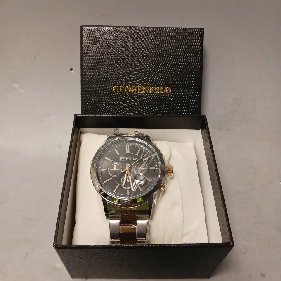 GLOBENFELD MARKSMAN SILVER ROSE BLACK DIAL WATCH 