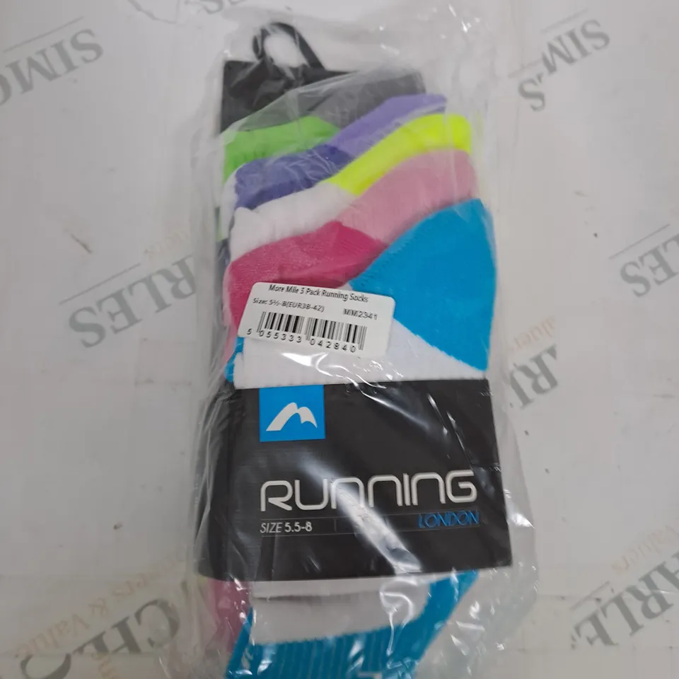 RUNNING LONDON MORE MILES RUNNING SOCKS - X5 -SIZE 5.5 - 8