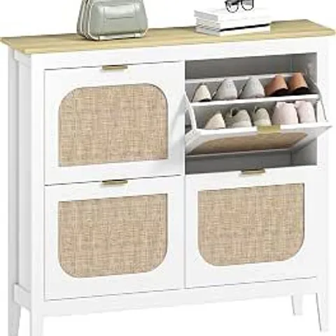 BOXED HOMCOM SHOE STORAGE CABINET WITH 4 FLIP DRAWERS, HOLDS 20 PAIRS, WHITE